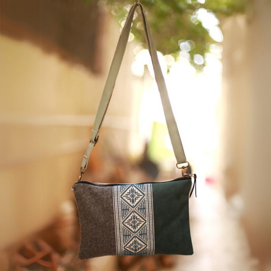 Multi-Color Shoulder Bag/ turquoise green/grey